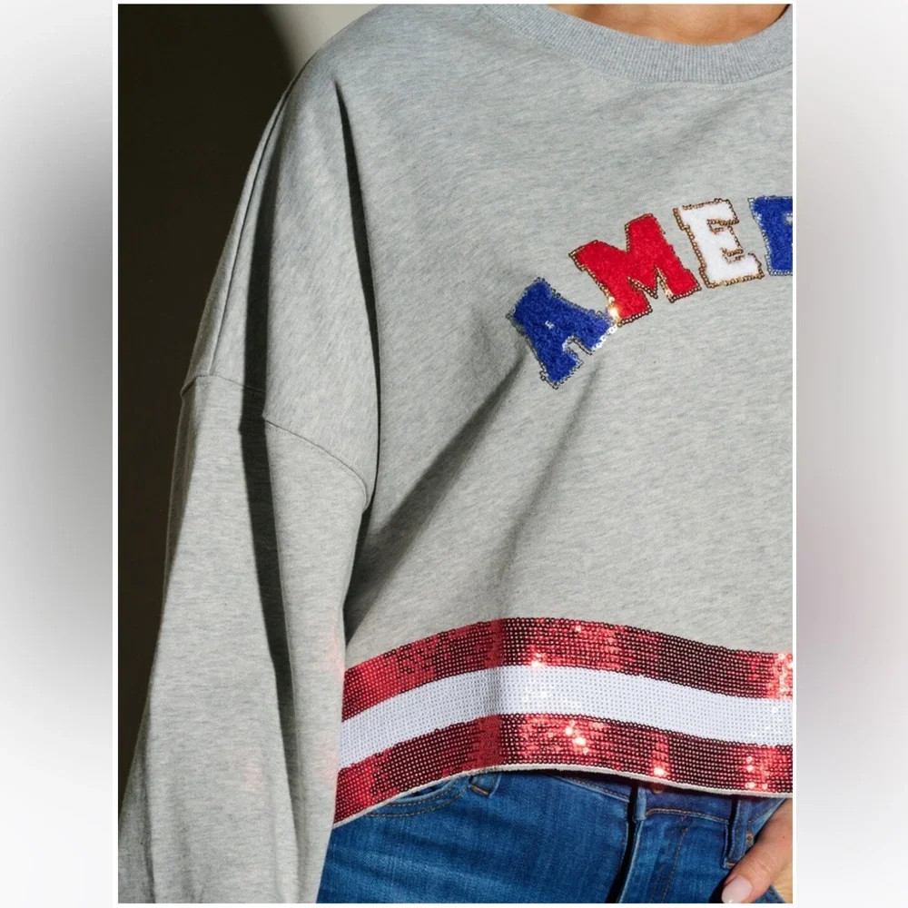 Patriotic grey sequins sweatshirt - Picture 2 of 5